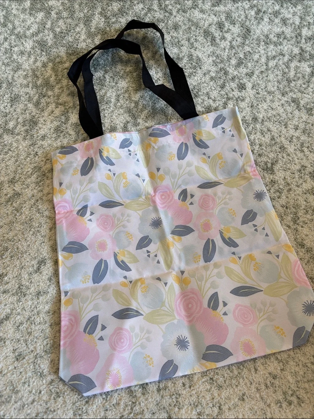 Floral Pastels Poly Canvas Tote Bag NWT 13.50”x15.75”